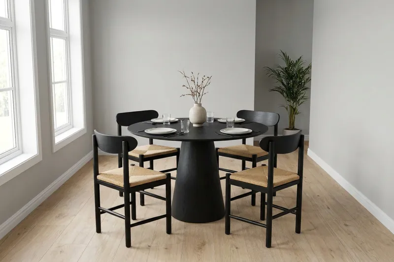 Siena Matgrupp runt 110 cm Svart med 4 Malte Matstolar - Möbler - Bord & matgrupp - Matgrupp