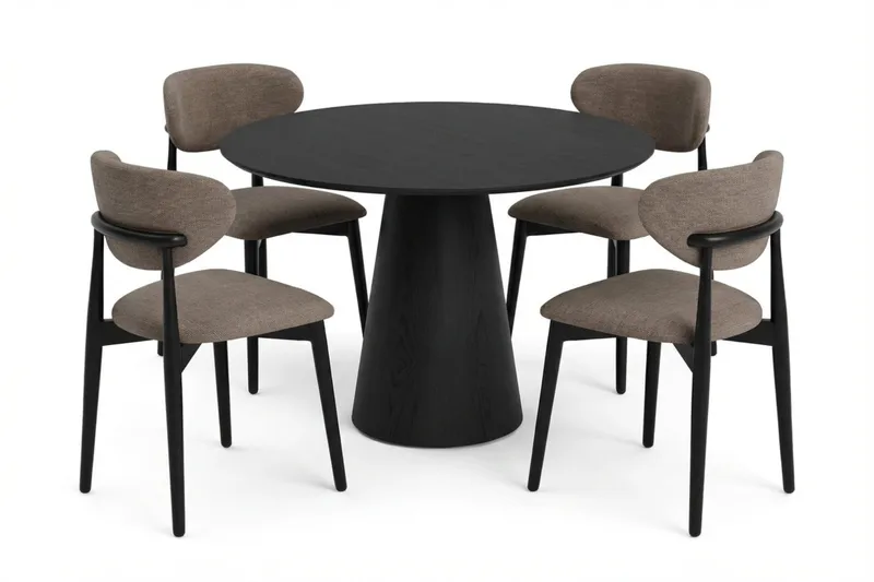 Siena Matgrupp runt 110 cm Svart med 4 Molly Matstolar, Svart