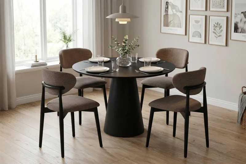 Siena Matgrupp runt 110 cm Svart med 4 Molly Matstolar - Svart - Möbler - Bord & matgrupp - Matgrupp