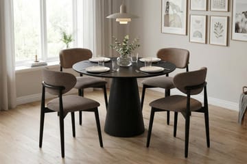 Siena Matgrupp runt 110 cm Svart med 4 Molly Matstolar - Svartlaserad ek - Möbler - Bord & matgrupp - Matgrupp