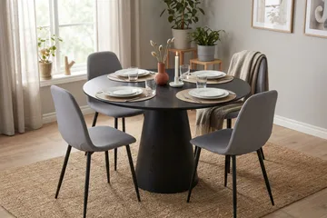 Siena Matgrupp runt 110 cm Svart med 4 Nibe Matstolar - Svart - Möbler - Bord & matgrupp - Matgrupp