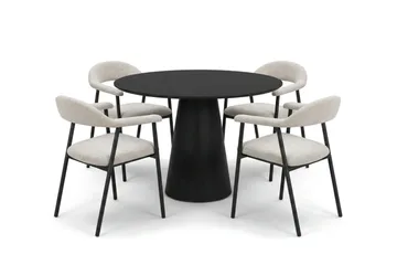 Siena Matgrupp runt 110 cm Svart med 4 Ronja Matstolar - Beige/Svart - Möbler - Bord & matgrupp - Matgrupp