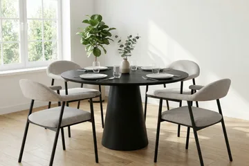 Siena Matgrupp runt 110 cm Svart med 4 Ronja Matstolar - Beige/Svart - Möbler - Bord & matgrupp - Matgrupp
