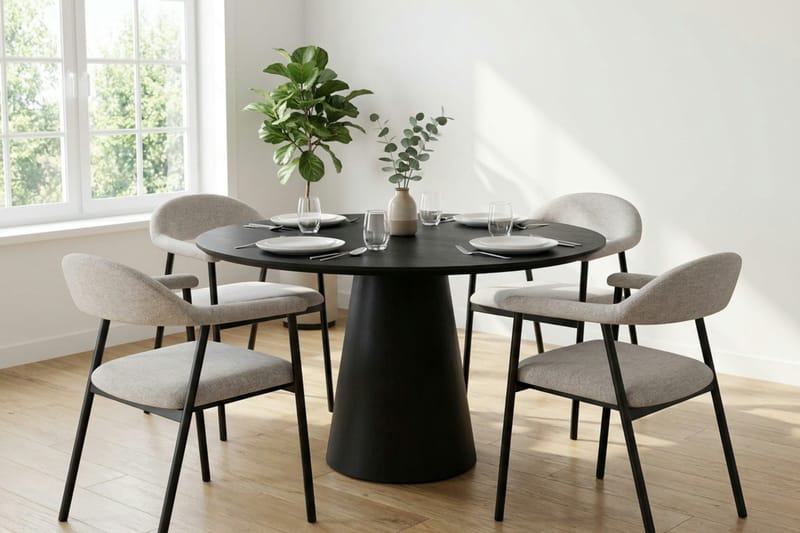 Siena Matgrupp runt 110 cm Svart med 4 Ronja Matstolar - Beige/Svart - Möbler - Bord & matgrupp - Matgrupp