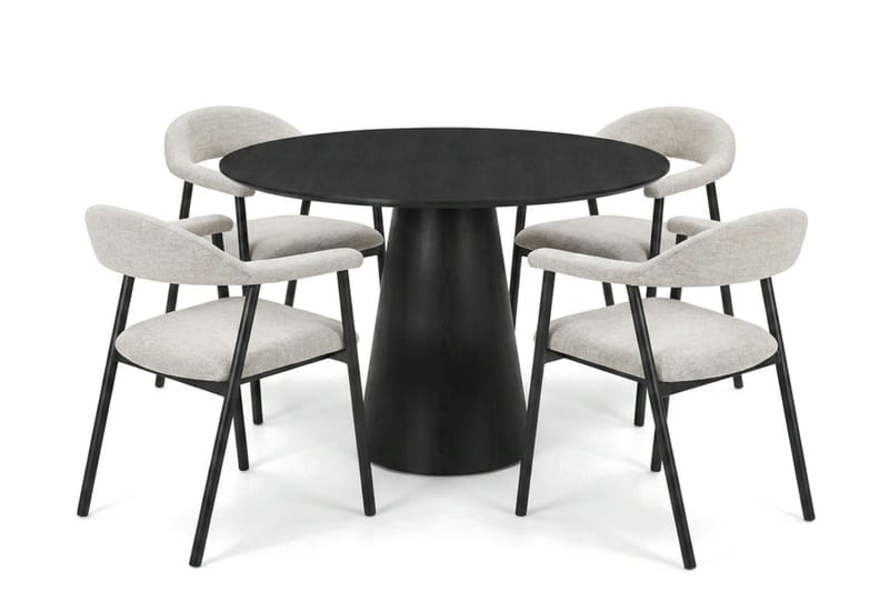 Siena Matgrupp runt 110 cm Svart med 4 Ronja Matstolar - Beige/Svart - Möbler - Bord & matgrupp - Matgrupp