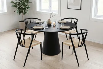 Siena Matgrupp runt 110 cm Svart med 4 Winston Matstolar - Svart - Möbler - Bord & matgrupp - Matgrupp