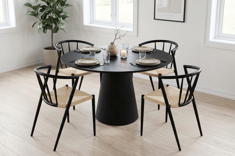 Siena Matgrupp runt 110 cm Svart med 4 Winston Matstolar - Svart - Möbler - Bord & matgrupp - Matgrupp