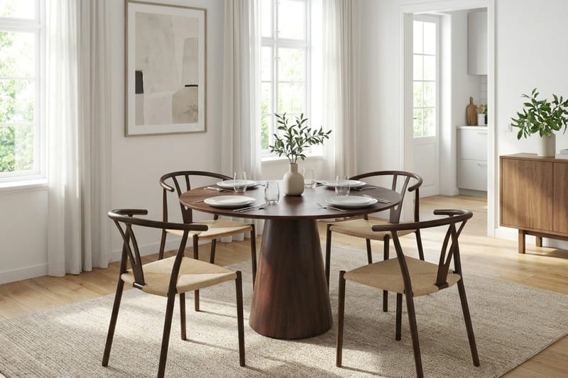 Siena Matgrupp runt 110 cm Valnöt med 4 Elysia Matstolar - Valnöt - Möbler - Bord & matgrupp - Matgrupp