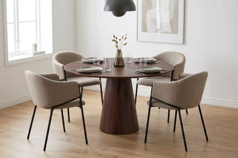 Siena Matgrupp runt 110 cm Valnöt med 4 Filip Matstolar - Valnöt - Möbler - Bord & matgrupp - Matgrupp