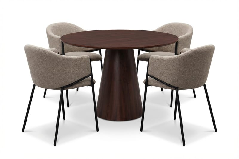 Siena Matgrupp runt 110 cm Valnöt med 4 Filip Matstolar, Valnöt