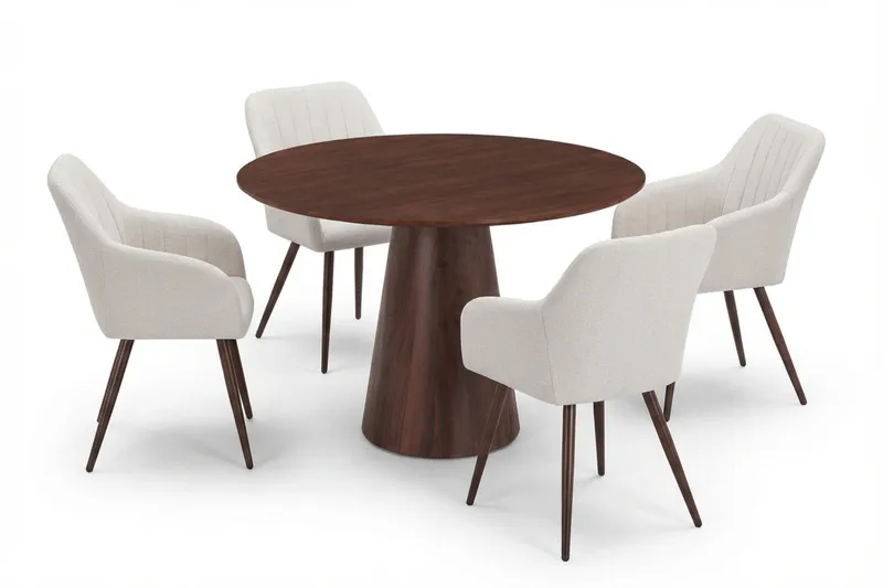 Siena Matgrupp runt 110 cm Valnöt med 4 Filippa Matstolar, Valnöt