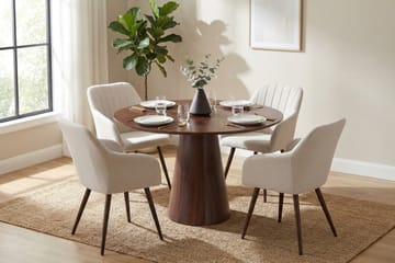 Siena Matgrupp runt 110 cm Valnöt med 4 Filippa Matstolar - Valnöt - Möbler - Bord & matgrupp - Matgrupp