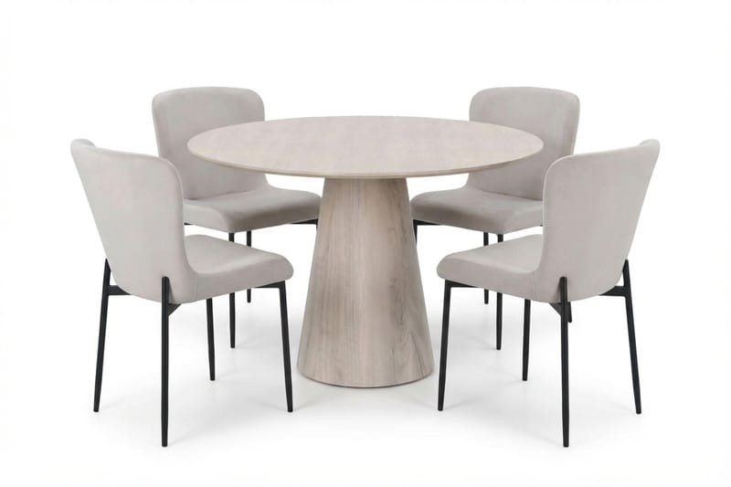 Siena Matgrupp runt 110 cm Vitlaserad med 4 Elsie Matstolar - Vitlaserad/Beige - Möbler - Bord & matgrupp - Matgrupp