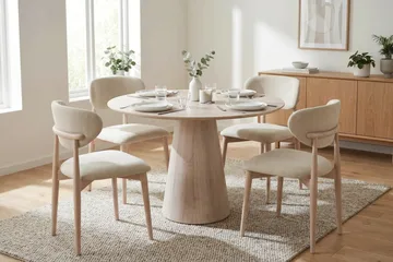 Siena Matgrupp runt 110 cm Vitlaserad med 4 Molly Matstolar - Vitlaserad ek - Möbler - Bord & matgrupp - Matgrupp