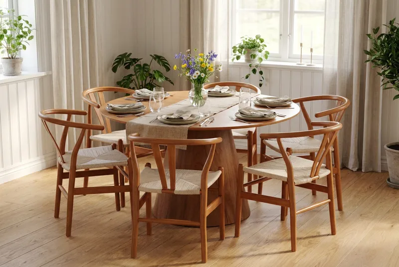 Siena Matgrupp runt 130 cm Ek med 6 Dastoori Matstolar - Ek - Möbler - Bord & matgrupp - Matgrupp