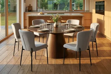 Siena Matgrupp runt 130 cm Rökt Ek med 6 Elsie Matstolar - Rökt ek/Beige - Möbler - Bord & matgrupp - Matgrupp