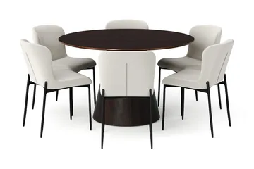 Siena Matgrupp runt 130 cm Rökt Ek med 6 Elsie Matstolar - Rökt ek/Beige - Möbler - Bord & matgrupp - Matgrupp