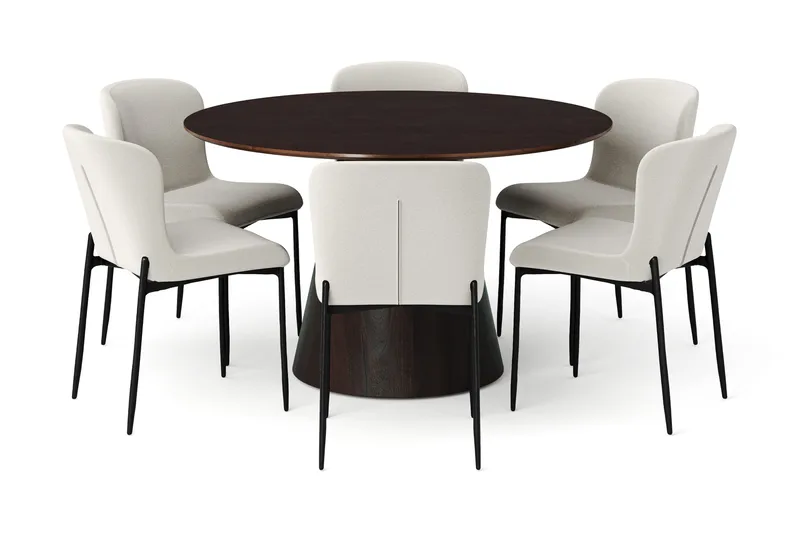 Siena Matgrupp runt 130 cm Rökt Ek med 6 Elsie Matstolar - Rökt ek/Beige - Möbler - Bord & matgrupp - Matgrupp