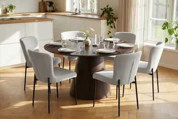 Siena Matgrupp runt 130 cm Rökt Ek med 6 Elsie Matstolar - Rökt ek/Vit - Möbler - Bord & matgrupp - Matgrupp