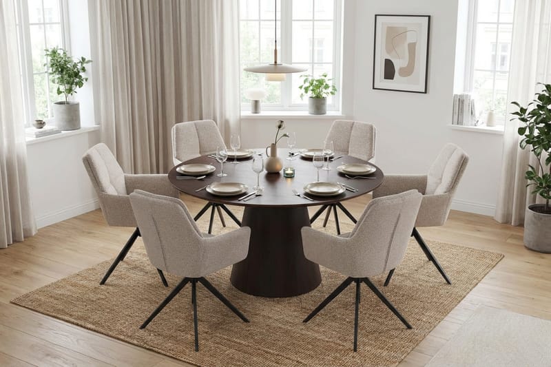 Siena Matgrupp runt 130 cm Rökt Ek med 6 Torsby Matstolar - Rökt ek - Möbler - Bord & matgrupp - Matgrupp