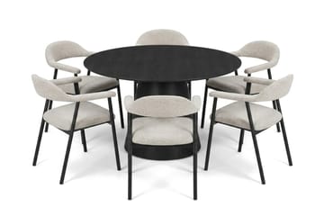 Siena Matgrupp runt 130 cm Svart med 4 Ronja Matstolar - Beige/Svart - Möbler - Bord & matgrupp - Matgrupp