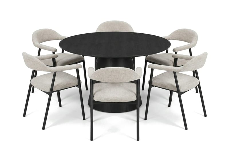 Siena Matgrupp runt 130 cm Svart med 4 Ronja Matstolar, Beige/Svart