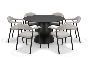 Siena Matgrupp runt 130 cm Svart med 4 Ronja Matstolar - Beige/Svart - Möbler - Bord & matgrupp - Matgrupp