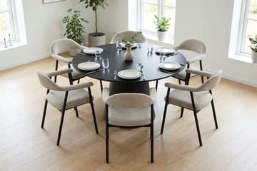 Siena Matgrupp runt 130 cm Svart med 4 Ronja Matstolar - Beige/Svart - Möbler - Bord & matgrupp - Matgrupp