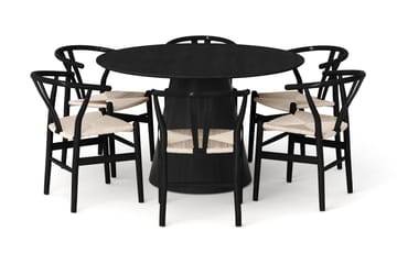 Siena Matgrupp runt 130 cm Svart med 6 Dastoori Matstolar - Svart - Möbler - Bord & matgrupp - Matgrupp