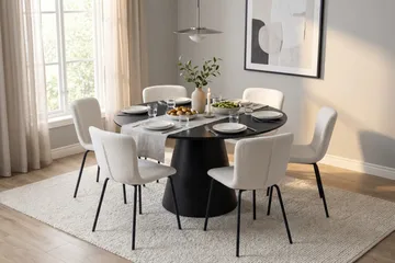 Siena Matgrupp runt 130 cm Svart med 6 Katy Matstolar - Svart - Möbler - Bord & matgrupp - Matgrupp