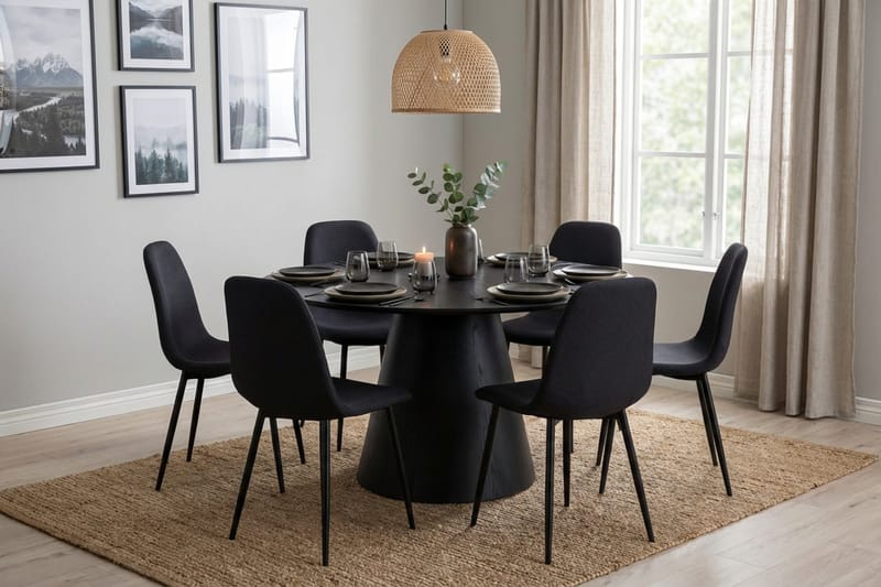 Siena Matgrupp runt 130 cm Svart med 6 Nibe Matstolar - Svart - Möbler - Bord & matgrupp - Matgrupp