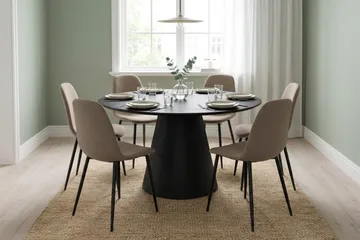 Siena Matgrupp runt 130 cm Svart med 6 Nibe Matstolar - Svart - Möbler - Bord & matgrupp - Matgrupp