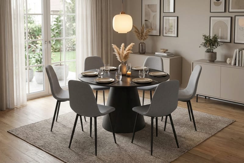 Siena Matgrupp runt 130 cm Svart med 6 Nibe Matstolar - Svart - Möbler - Bord & matgrupp - Matgrupp