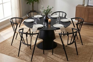 Siena Matgrupp runt 130 cm Svart med 6 Winston Matstolar - Svart - Möbler - Bord & matgrupp - Matgrupp