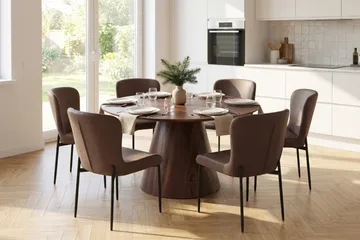 Siena Matgrupp runt 130 cm Valnöt med 6 Elsie Matstolar - Valnöt/Brun - Möbler - Bord & matgrupp - Matgrupp