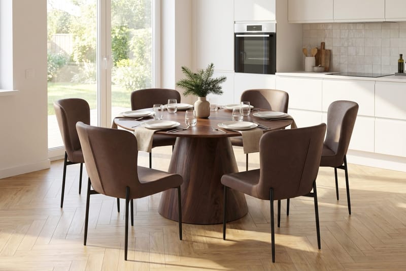 Siena Matgrupp runt 130 cm Valnöt med 6 Elsie Matstolar - Valnöt/Brun - Möbler - Bord & matgrupp - Matgrupp