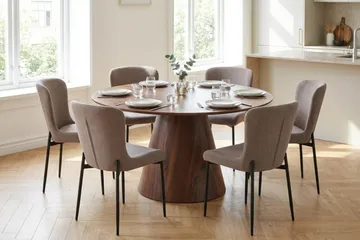 Siena Matgrupp runt 130 cm Valnöt med 6 Elsie Matstolar - Valnöt/Grå - Möbler - Bord & matgrupp - Matgrupp