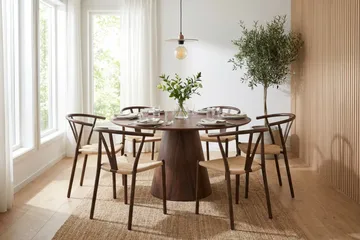 Siena Matgrupp runt 130 cm Valnöt med 6 Elysia Matstolar - Valnöt - Möbler - Bord & matgrupp - Matgrupp