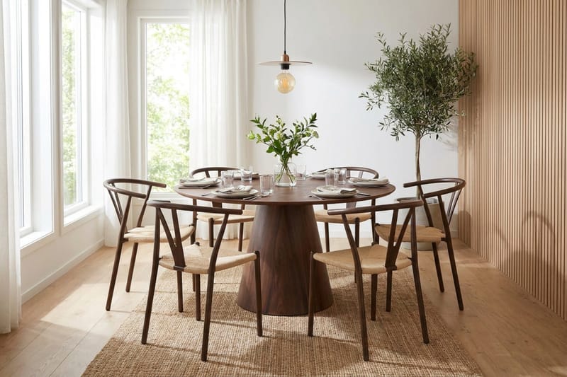 Siena Matgrupp runt 130 cm Valnöt med 6 Elysia Matstolar - Valnöt - Möbler - Bord & matgrupp - Matgrupp