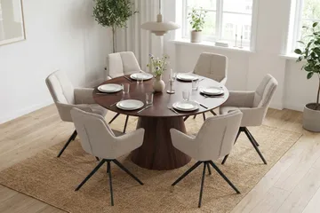 Siena Matgrupp runt 130 cm Valnöt med 6 Torsby Matstolar - Valnöt - Möbler - Bord & matgrupp - Matgrupp