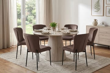 Siena Matgrupp runt 130 cm Vitlaserad med 6 Elsie Matstolar - Vitlaserad/Brun - Möbler - Bord & matgrupp - Matgrupp