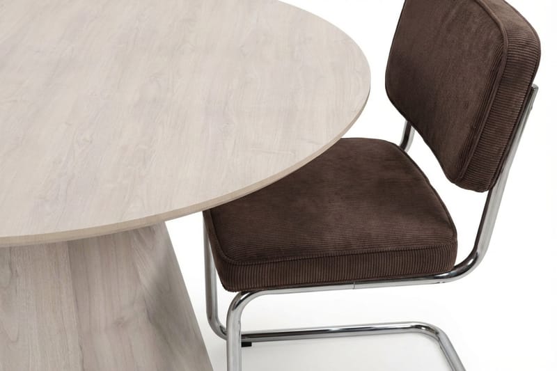 Siena Matgrupp runt 130 cm Vitlaserad med 6 Milva Matstolar - Vitlaserad/Brun/krom - Möbler - Bord & matgrupp - Matgrupp