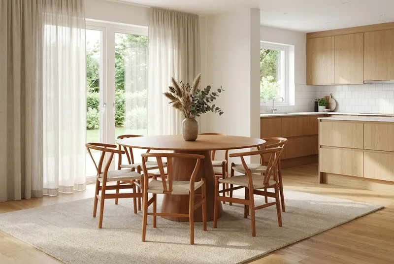 Siena Matgrupp runt 150 cm Ek med 6 Dastoori Matstolar - Ek - Möbler - Bord & matgrupp - Matgrupp