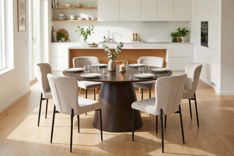 Siena Matgrupp runt 150 cm Rökt Ek med 6 Elsie Matstolar - Rökt ek/Beige - Möbler - Bord & matgrupp - Matgrupp