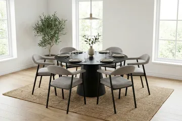 Siena Matgrupp runt 150 cm Svart med 4 Ronja Matstolar - Beige/Svart - Möbler - Bord & matgrupp - Matgrupp