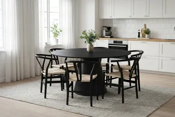 Siena Matgrupp runt 150 cm Svart med 6 Dastoori Matstolar - Svart - Möbler - Bord & matgrupp - Matgrupp
