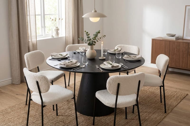 Siena Matgrupp runt 150 cm Svart med 6 Gemmiano Matstolar - Svartlaserad ek - Möbler - Bord & matgrupp - Matgrupp