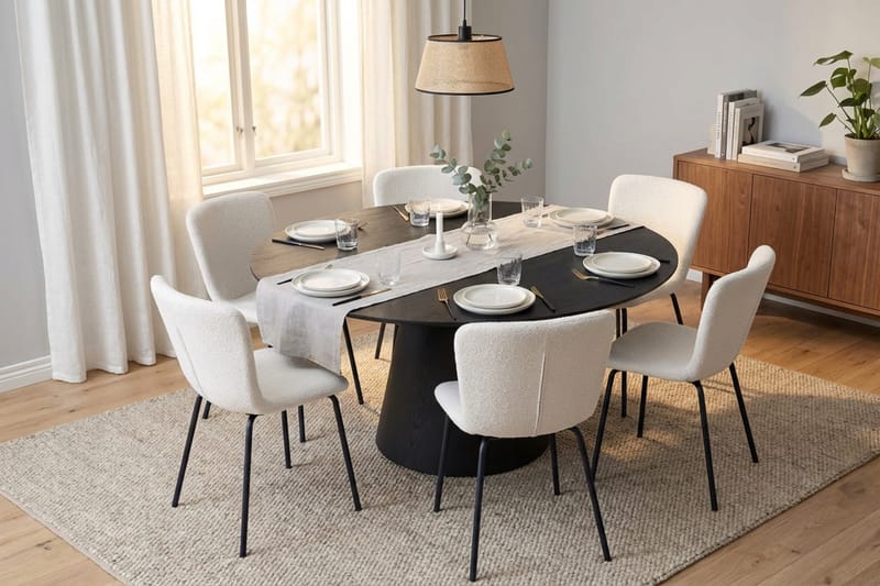 Siena Matgrupp runt 150 cm Svart med 6 Katy Matstolar - Svart - Möbler - Bord & matgrupp - Matgrupp