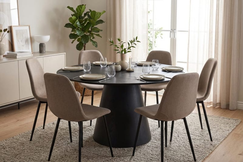 Siena Matgrupp runt 150 cm Svart med 6 Nibe Matstolar - Svart - Möbler - Bord & matgrupp - Matgrupp
