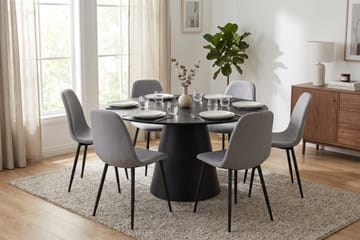 Siena Matgrupp runt 150 cm Svart med 6 Nibe Matstolar - Svart - Möbler - Bord & matgrupp - Matgrupp